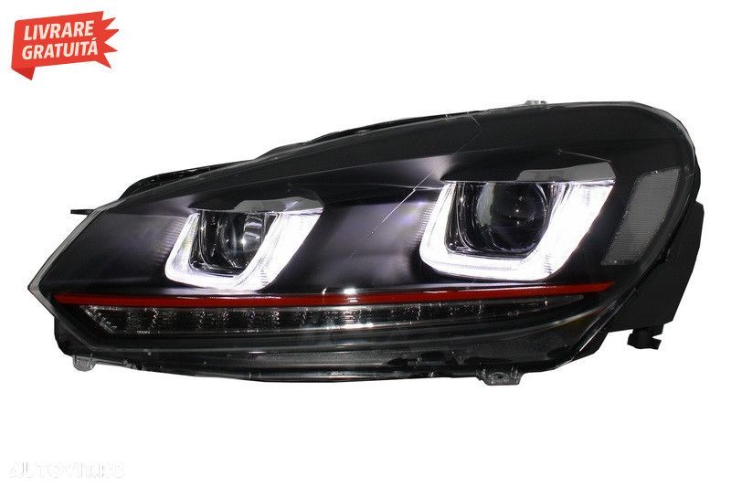 Faruri LED VW Golf 6 VI (2008-2012) Golf 7 U Design With Red Strip GTI - 5