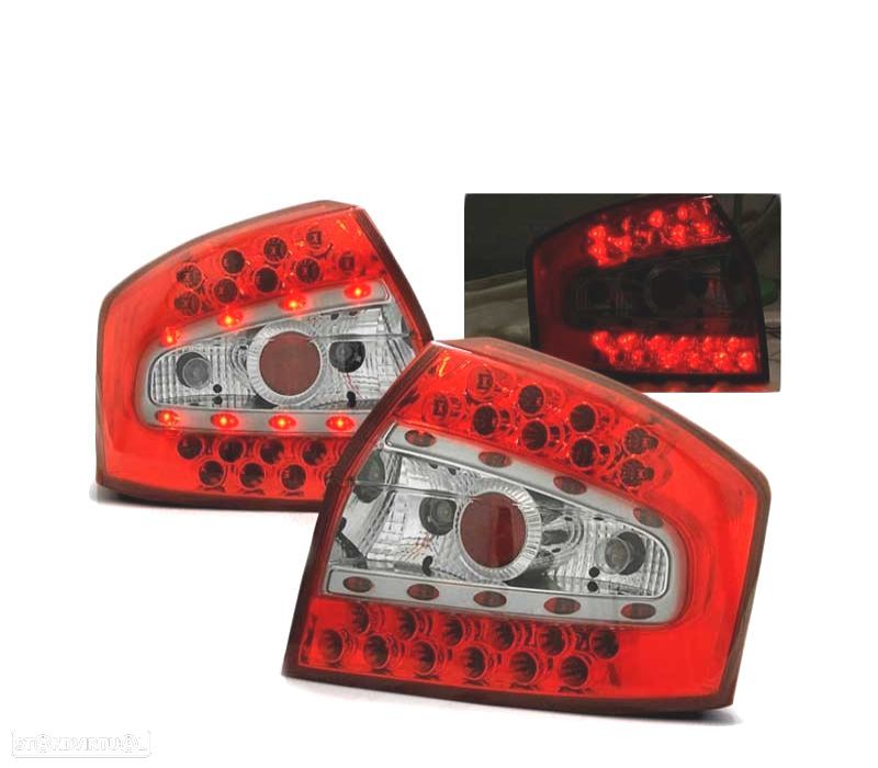 FAROLINS TRASEIROS LED AUDI A4 8E SEDAN 00-04 VERMELHO BRANCO - 1