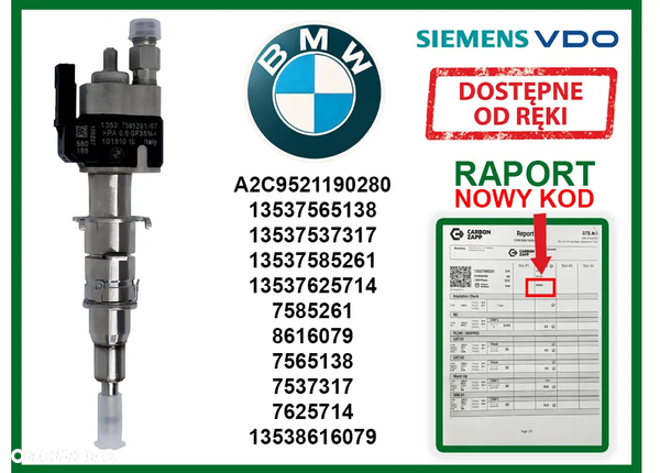 Wtryskiwacz Siemens VDO A2C9521190280 benzynowy do modeli 1, 3, 5, 6, 7, X5, X6, Z4. GWARANCJA