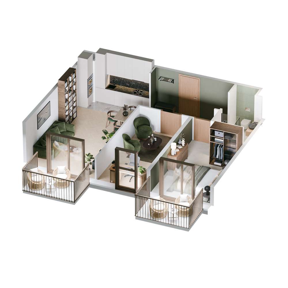 3 pokoje ,56,40 m², 2 balkony , 1 piętro Harmony Garden