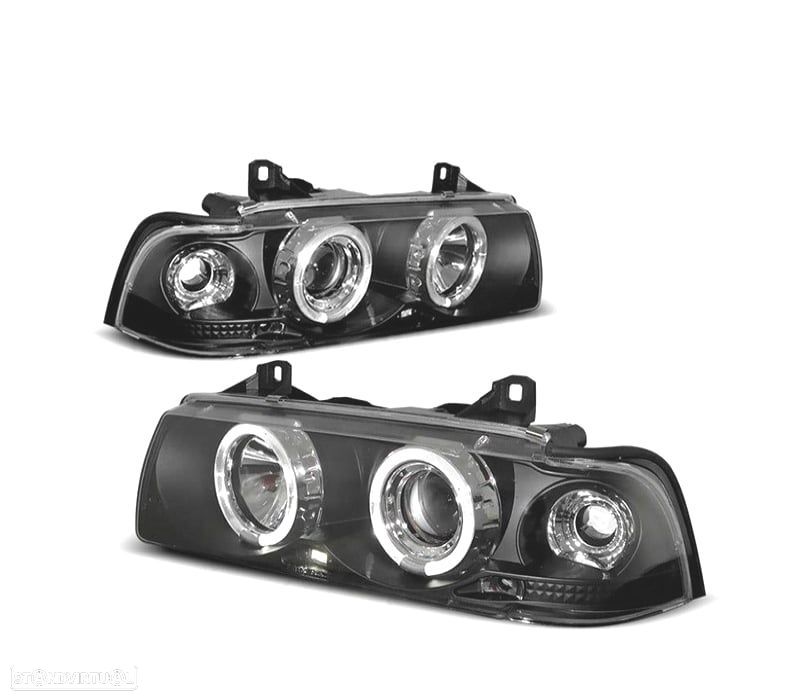 FARÓIS ANGEL EYES CCFL BMW E36 SEDAN 4P 92-98 FUNDO PRETO - 1