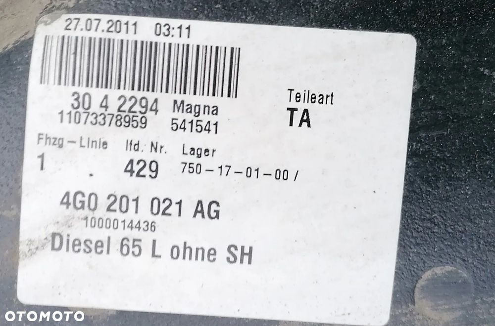 AUDI A6 C7 12r 3.0 TDI ZBIORNIK BAK PALIWA 4G0201021AG - 2