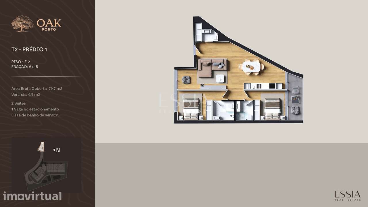 Apartamento T2 com Varanda no OAK Porto - Grande imagem: 5/14