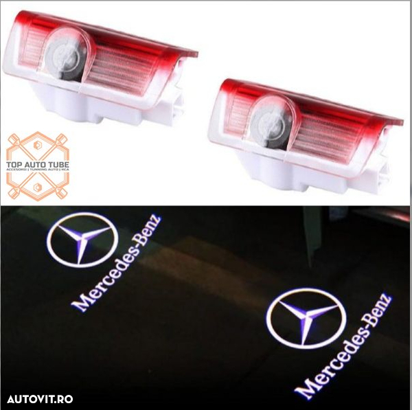 Set 2 lampi led cu proiector cu logo Mercedes-Benz A/B/C/E/M/GL/GLA/GLE