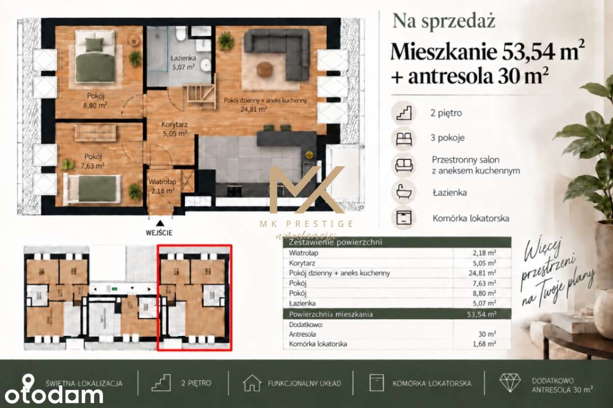 Mieszkanie na sprzedaż, 4 pokoje, 86 m², Wróblowice