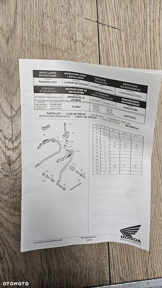 Oryginalne stelaże kufrów bocznych Honda CBF 600S  OEM 08L41-MER-8000-9A - 12
