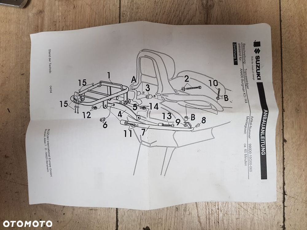 Stelaż pod kufer centralny bagażnik Suzuki Burgman AN400 K3  990D0-15G00-060 - 10