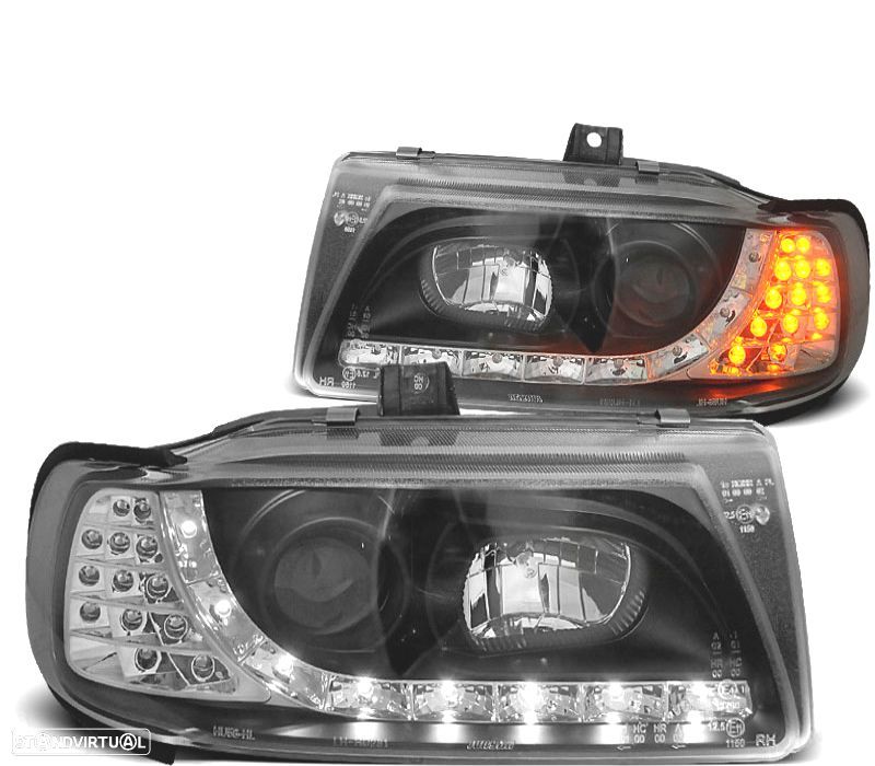 FARÓIS COM INDICADORES SEAT IBIZA CORDOBA 6K 93-99 DAYLIGHT LEDS PRETO - 1