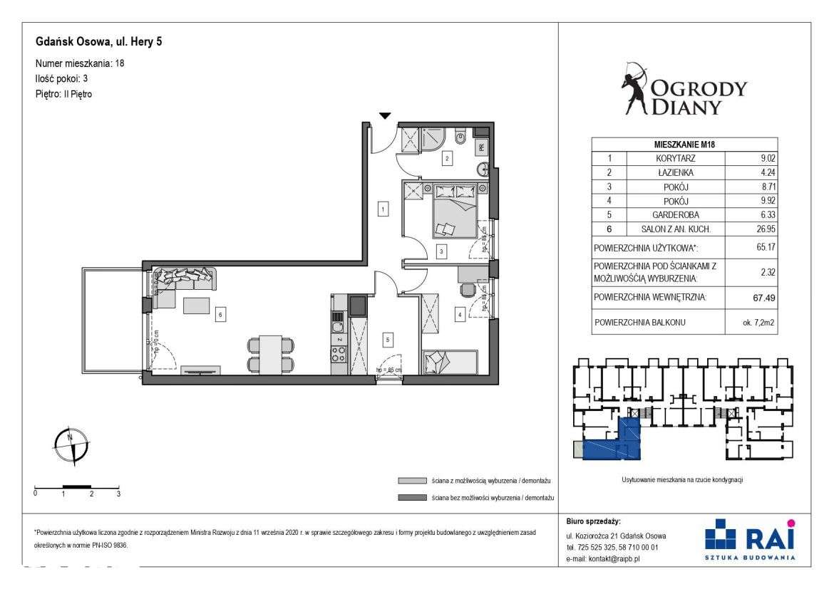 3-pokojowe mieszkanie 65m2 + balkon