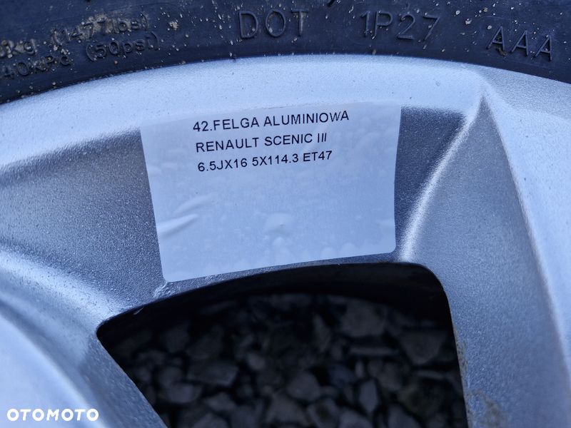 RENAULT SCENIC 3 III FELGA ALUMINIOWA KOŁO 16 CALI 6.5J 5x114.3 ET47 205/55/R16 - 2