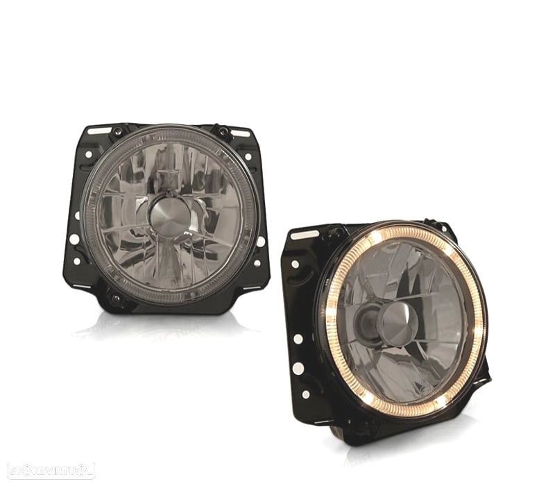 FARÓIS EXTERIORES VOLKSWAGEN VW GOLF MK2 83-91 OLHOS DE ANJO FUMADOS FUNDO CROMADO - 1