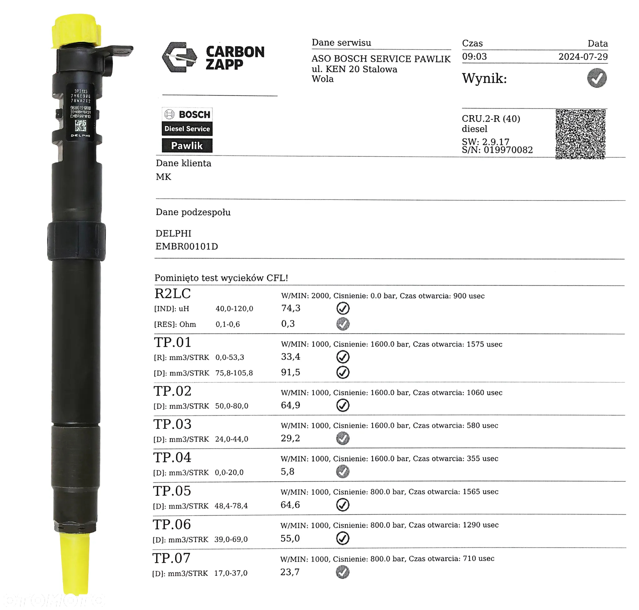 Wtrysk EMBR00101D Peugeot 2.0 HDi 308 407 508 807 5008 EXPERT - 2