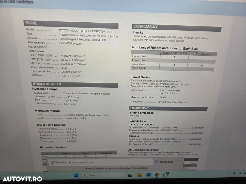 Hitachi ZX135-7, NOU, 2025, COMPACT-rotire gabarit senile, LAMA NIVELARE, Adancime sapaare 6m, Inst picon, camera spate, camere laterale, Consum 6l/h, Masa operationala 16t, Cupa 1,2m latime, Ridica 9t, latime 2,49m, leasing 5 ani ,PROMOTIE 133.900 Eur+Tva - 29