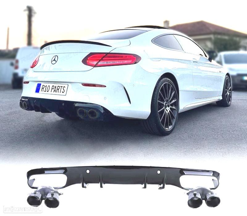 DIFUSOR MERCEDES CLASE C C205 COUPÉ 14-18 LOOK AMG PDC + PONTEIRAS DE ESCAPE PRETAS - 1