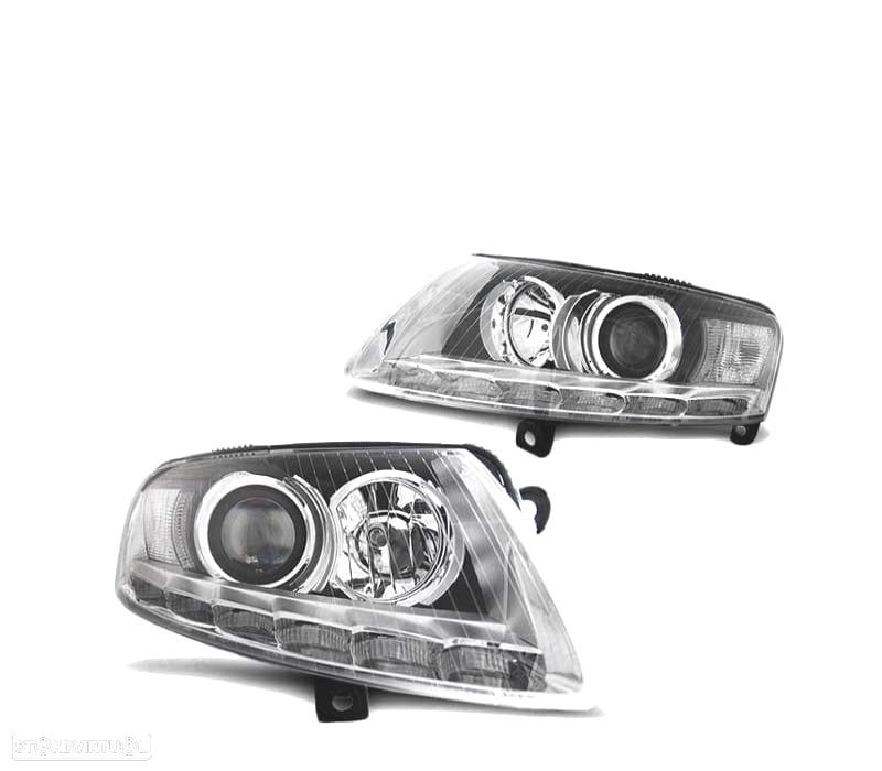 FARÓIS XENON PARA AUDI A6 C6 04-08 CROMADO DRL - 2
