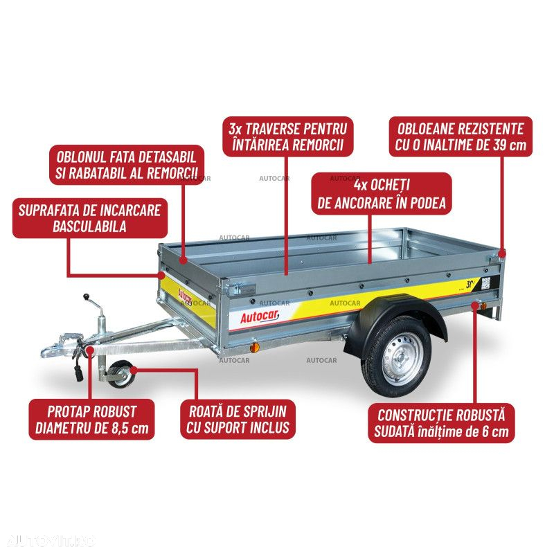 Autocar Remorca auto 210x112 fara sistem de franare cu o axa de 750kg - 3