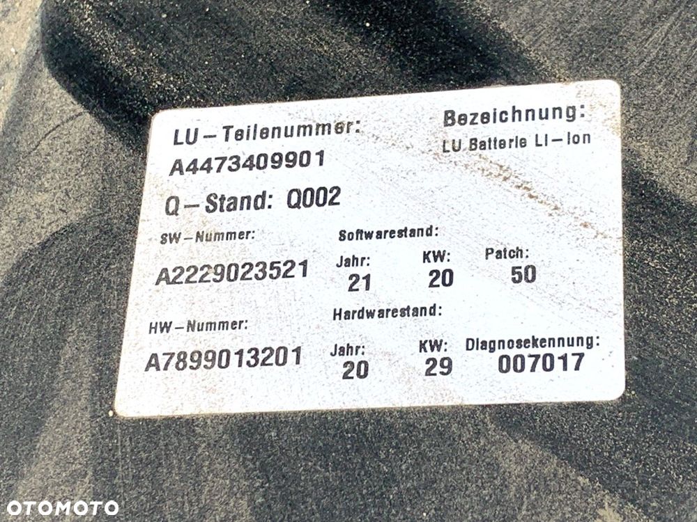 BATERIA HYBRYDA  MERCEDES-BENZ eSPRINTER Skrzynia (B910) 2020 - 2022 Electric (910.633) 85 kW [116 - 4