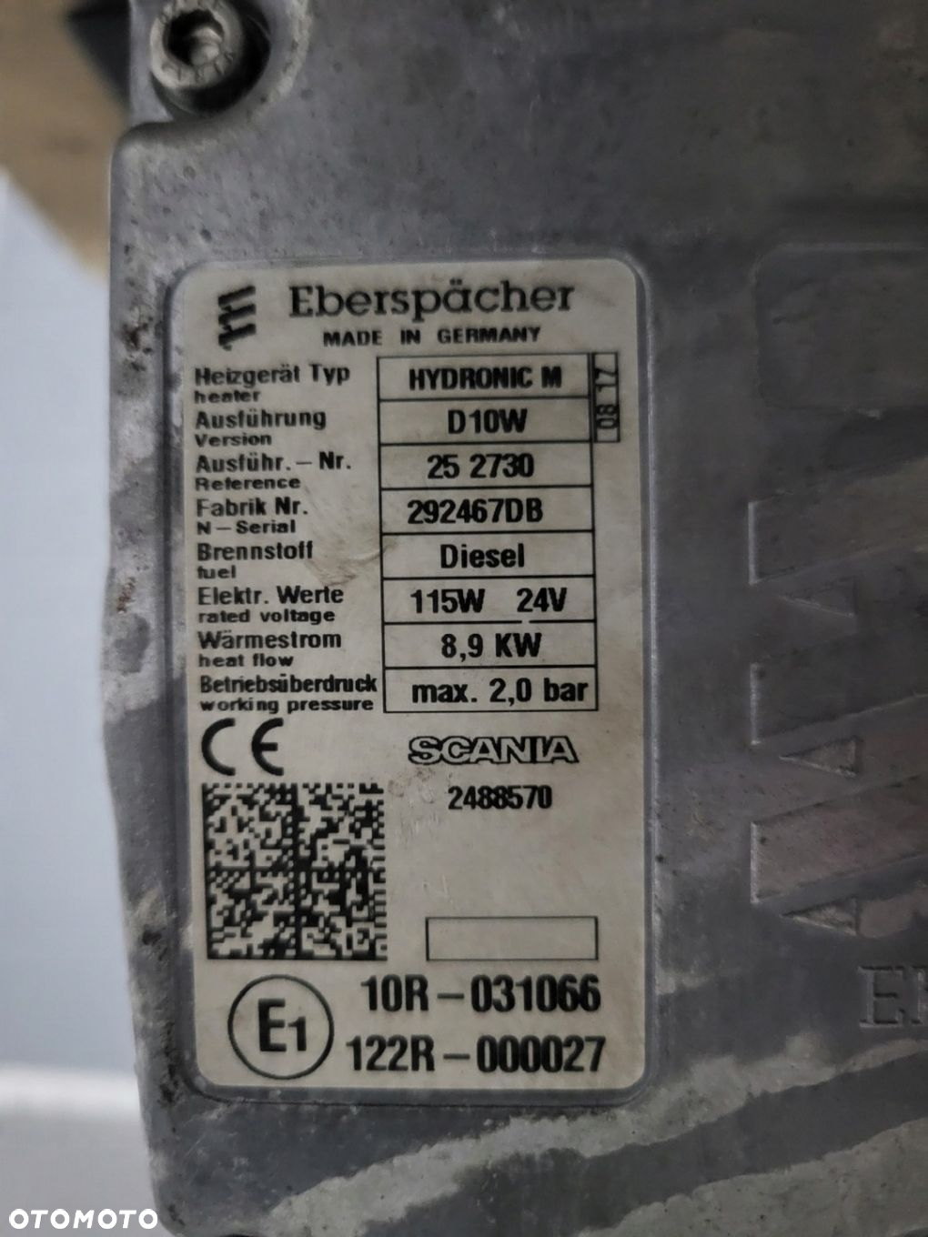 Webasto Mokre Piec Ogrzewanie HYDRONIC Scania R 2488908 2488570 1722536 - 13