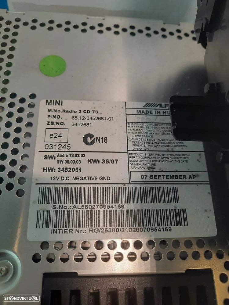 RADIO AUTORADIO LEITOR CD MP3 MINI COOPER R56 6512345268101 65123452681 3452681 R55 R55 CLUBMAN LCI R56 LCI R57 CABRIO R57 CABRIO LCI DISPLAY COMANDOS COMUTADOR PAINEL CONTROLO COMUNICAÇÃO - 7