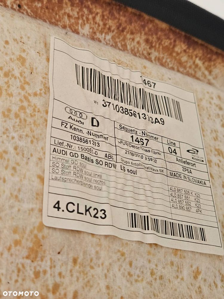 AUDI Q7 4L 09-15R PODSUFITKA S-LINE CZARNA PANORAMA SZYBERDACH OSLONY SLUPKOW OSWIETLENIE RACZKI SLONECZKA LUSTERKO 4L0867505K - 12