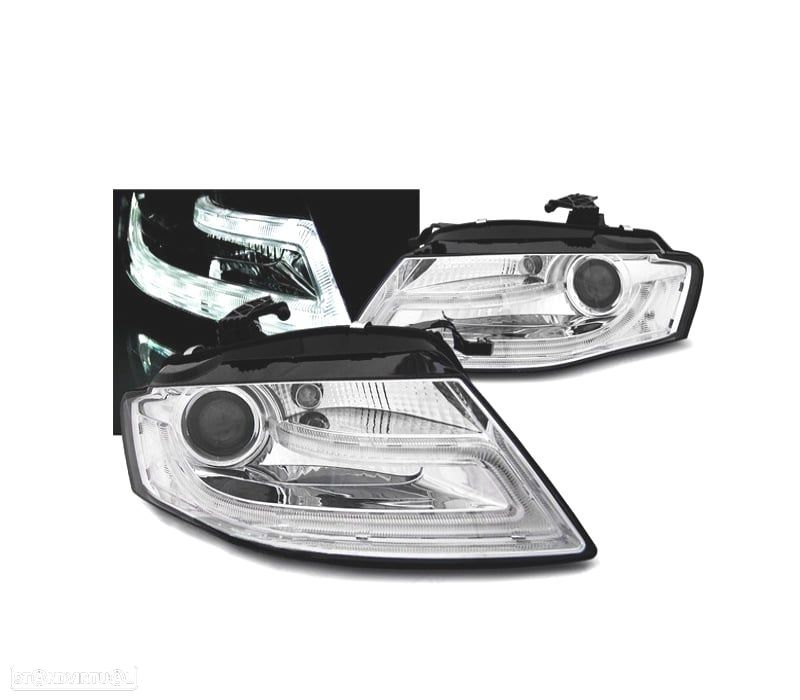 FARÓIS FRONTAIS PARA AUDI A4 B8 07-11 LUZ DIURNA FUNDO CROMADO - 1
