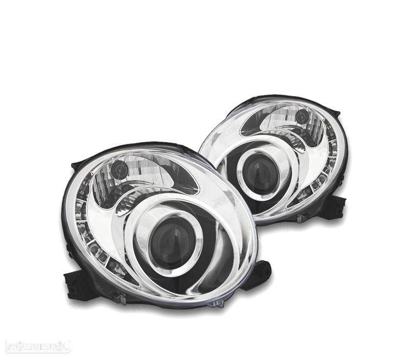 FARÓIS FRONTAIS FIAT 500 07-15 LUZ DIURNA TFL FUNDO CROMADO - 1