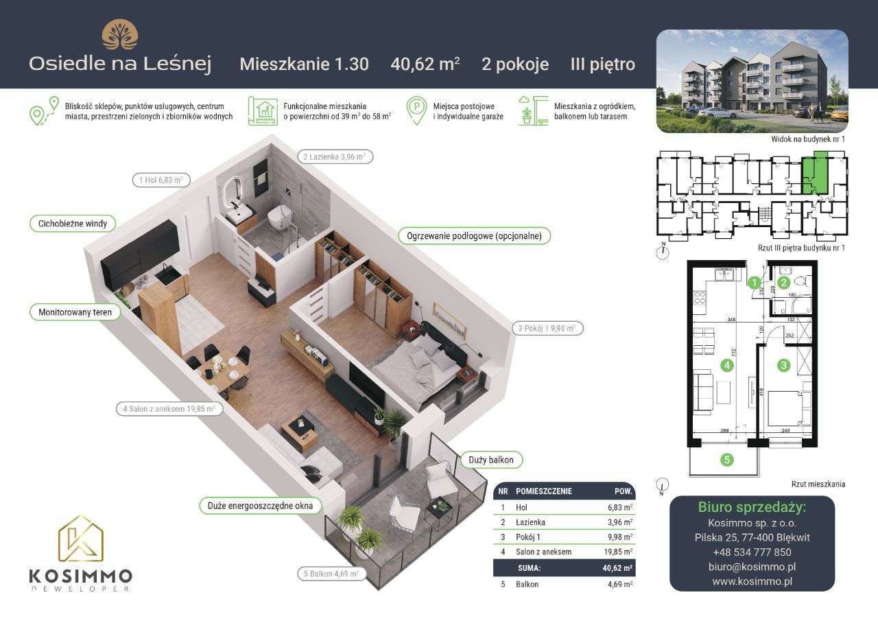 Nowa inwestycja - 2 pokoje, 3 piętro z balkonem