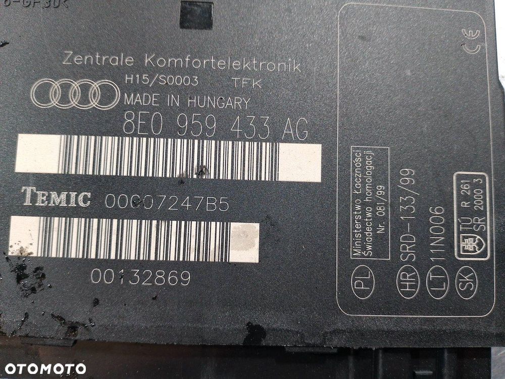 MODUŁ KOMFORTU AUDI A4 B6 8E0959433AG   00007247B5 1.9 TDI - 4