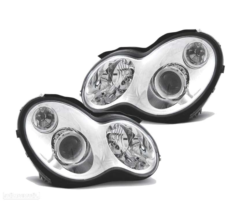 FARÓIS FRONTAIS MERCEDES CLASSE C W203 00-04 CROMADO - 1