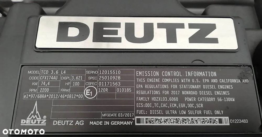 SILNIK Deutz TCD 3.6 L4 74,4 kW 100 KM NOWY 31 707 zł netto - 11