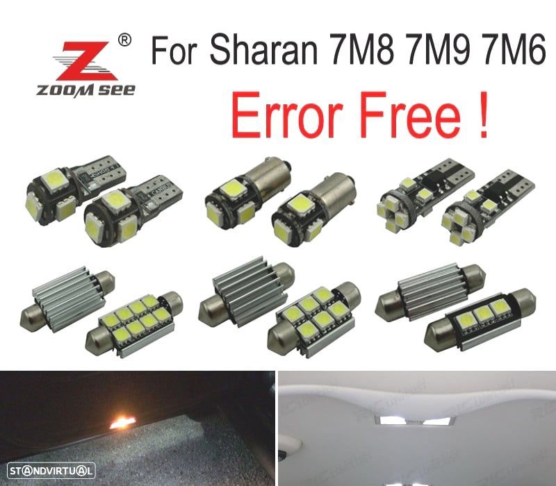 KIT COMPLETO DE 21 LÂMPADAS LED INTERIOR PARA VOLKSWAGEN VW SHARAN 7 M 8 7M9 7M6 2000-1995 - 1