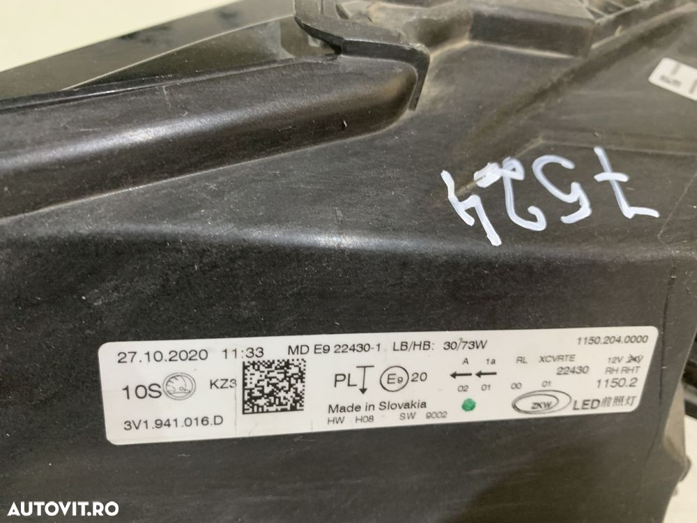 Far dreapta xenon adaptiv, Skoda Superb 3, facelift, 2019, 2020, 2021, 2022, 2023, cod origine OE 3V1941016D. - 8