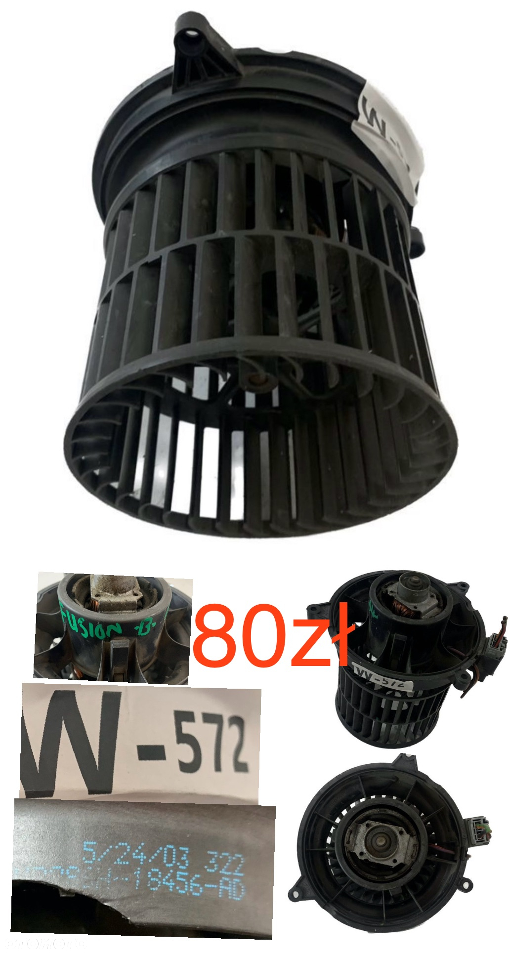 Wentylator dmuchawa nagrzewnicy Opel Adam Corsa D E Fiat Grande Punto Evo Mito VW Sharan Alhambra Galaxy Ford Fiesta Fusion B 01-07r Citroen AX Clio II Mitsubishi Spacestar 12-23r BMW F20 F30 F31 Lancia Dedra Fiat Idea 03-12r Smart Forfour 04-06r  Oryginał - 4