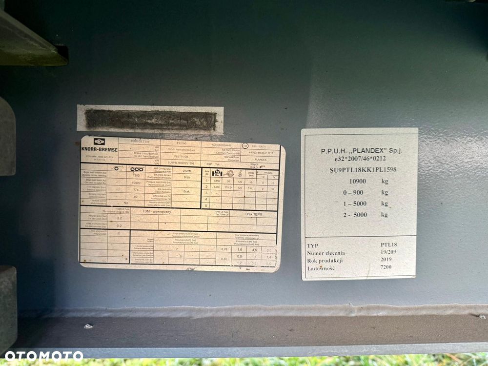 Plandex PRZYCZEPA TANDEM / GÓRNY ZACZEP / 18 EUROPALET / 2019 ROK / MAŁO UŻYWANA / 7200 KG ŁADOWNOŚCI  / 2 OSIE - 7