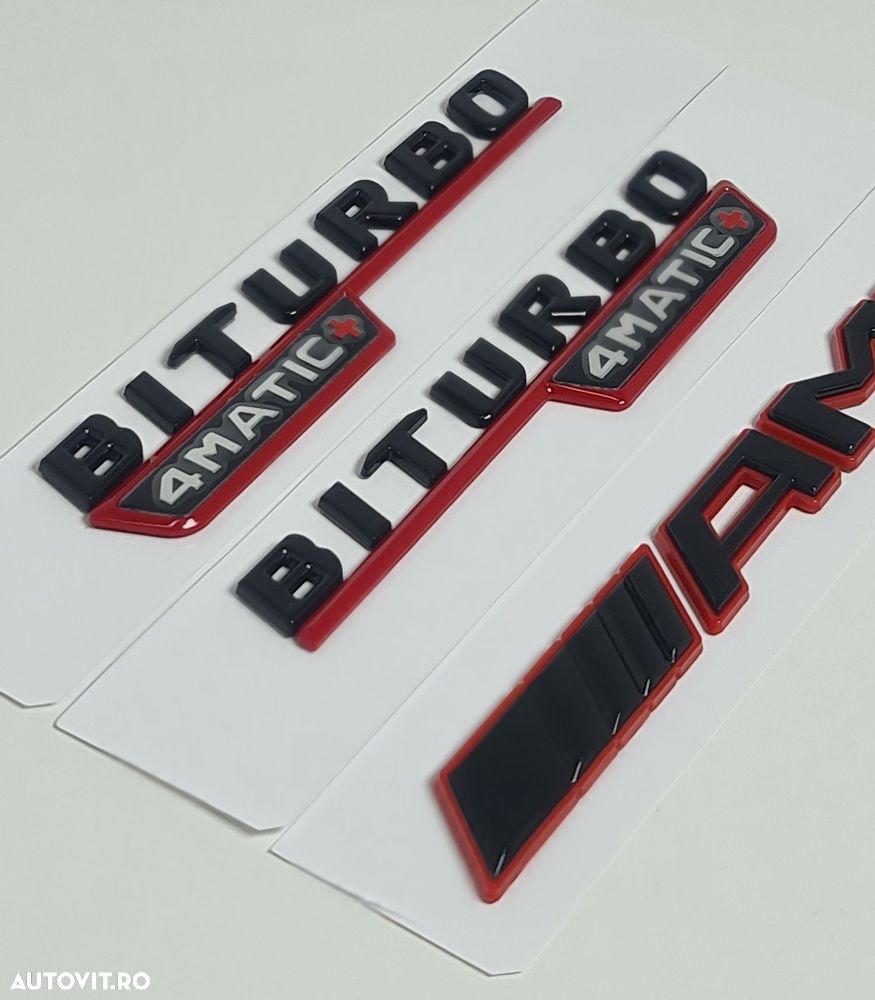 Pachet-Set-Embleme-Sigle-Logo-Stema-Bicolore-Mercedes-AMG+V8-Biturbo-Turbo-4Matic+-Aripi-GLE-C-E-CLS - 2