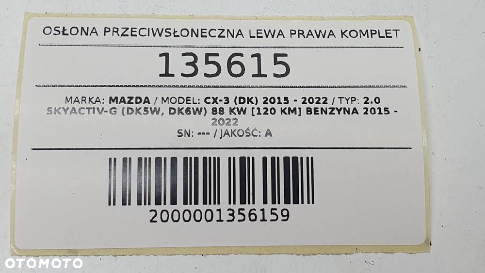 OSŁONA PRZECIWSŁONECZNA LEWA PRAWA KOMPLET MAZDA CX-3 DK EU 2018 - 7