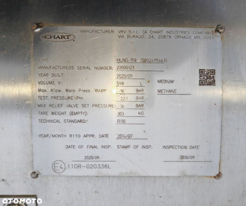 LEWY ZBIORNIK LNG GAZU ZIEMNEGO CHART 598L IVECO S WAY 2020 5802695663 - 6