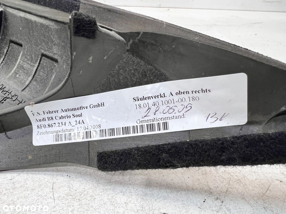 OSŁONA SŁUPKA A PRAWA AUDI A5 CABRIO 8F0867234A CZARNY - 10