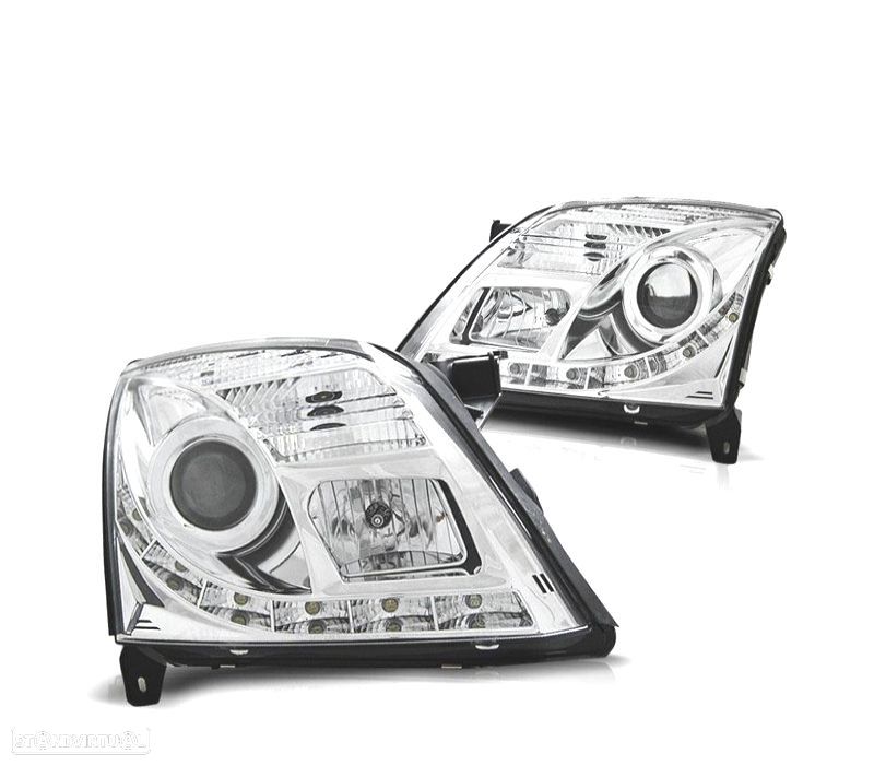 FARÓIS OPEL VECTRA C 02-05 LUZ DIURNA FUNDO CROMADO - 1