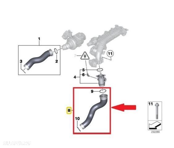 Furtun intercooler, supraalimentare Bmw Seria 5 F10/F11 2010-, Seria 5 Gt F07 2009-, cauciuc, RapidAuto 2019PT-1 - 1