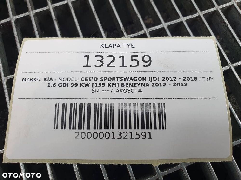 KLAPA TYŁ BAGAŻNIKA KIA CEED II KOMBI KOLOR 7KCS (KCS) ORYGINAŁ - 6