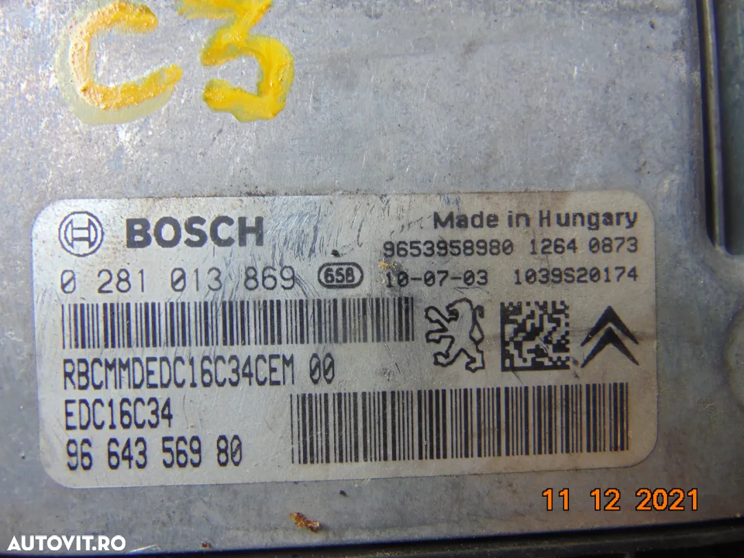 Calculator motor Citroen c3 1.6hdi Berlingo Fiat scudo peugeot expert Jumpy ecu - 2