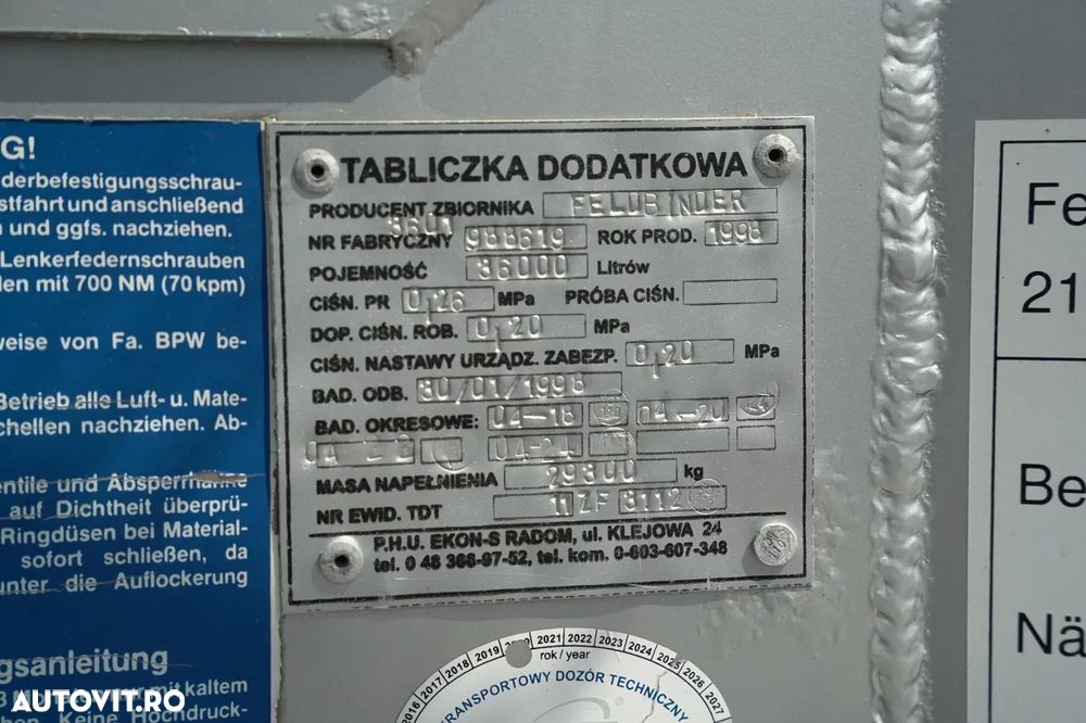 Feldbinder REMORCA CIMENT / 3 CAMERĂ / 36.000 L / SILOC / PENTRU MATERIALE VRAC / JANTE DIN ALIAJ - 24