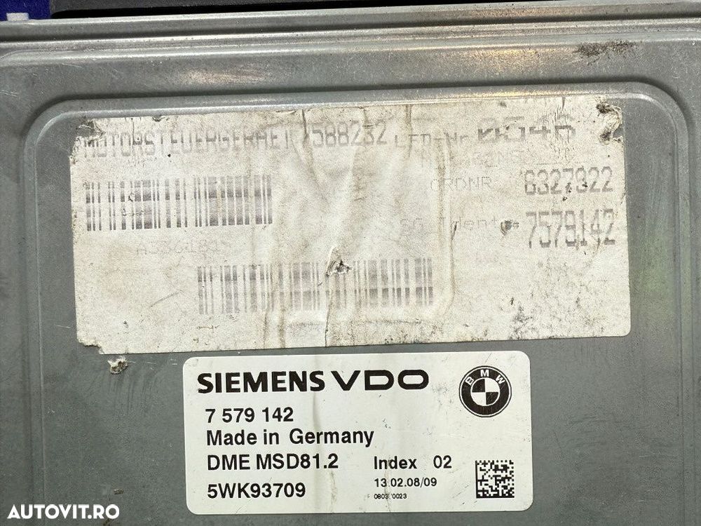 Calculator motor, ecu bmw 2.0 benzina n43b20a 143hp/105kw cod:7579142 msd81.2 siemens 5wk93709 - 5