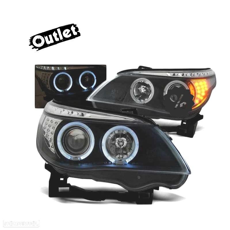 R011333C2 FARÓIS ANGEL EYES LED PARA BMW E60 E61 03-07 BLACK PRETO - 1