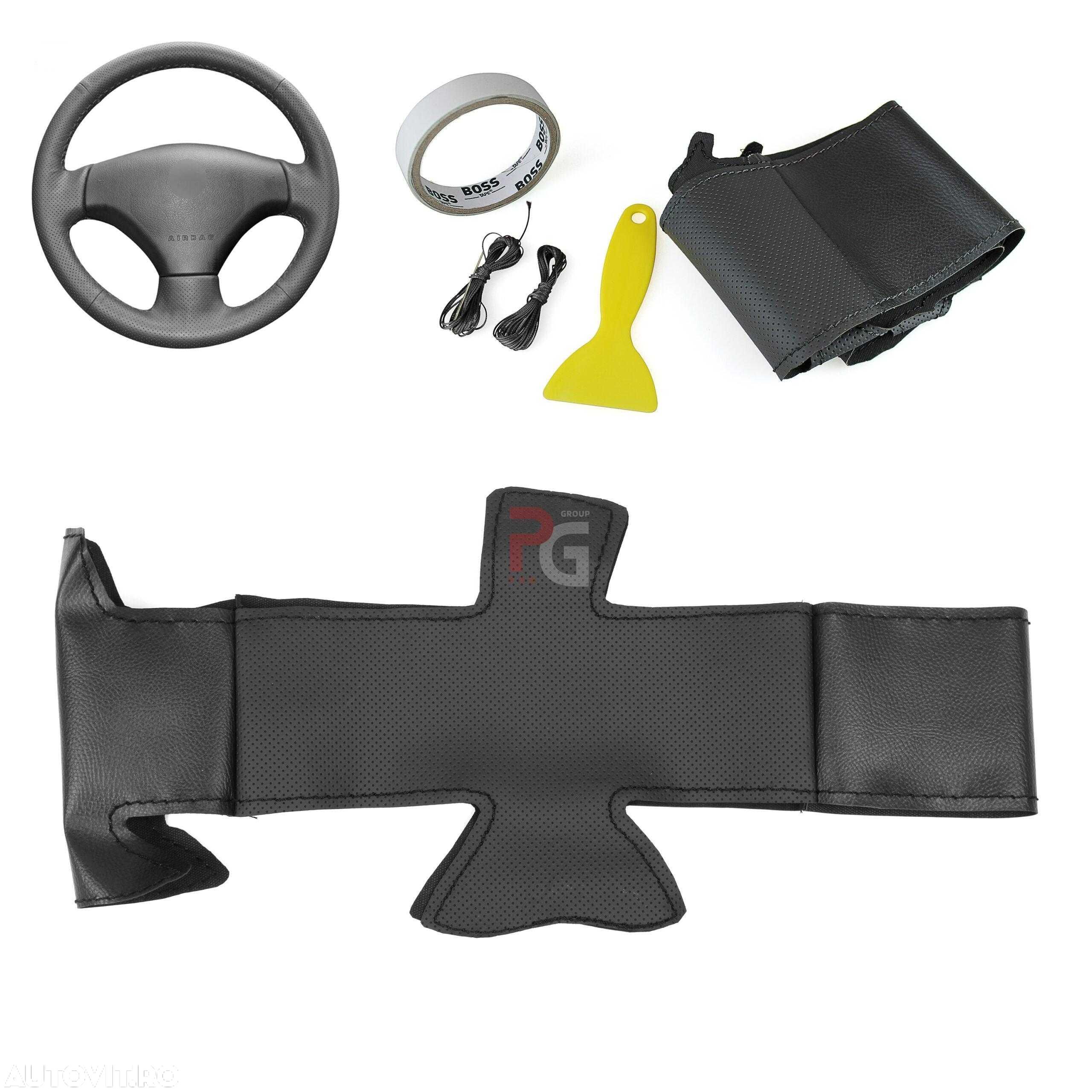 Husa volan piele negru 38 cm.Peugeot 206/207 - 1