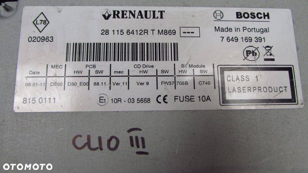 RENAULT CLIO III TRAFIC 08-14 RADIO RADIOODTWARZACZ CD 281156412R - 6