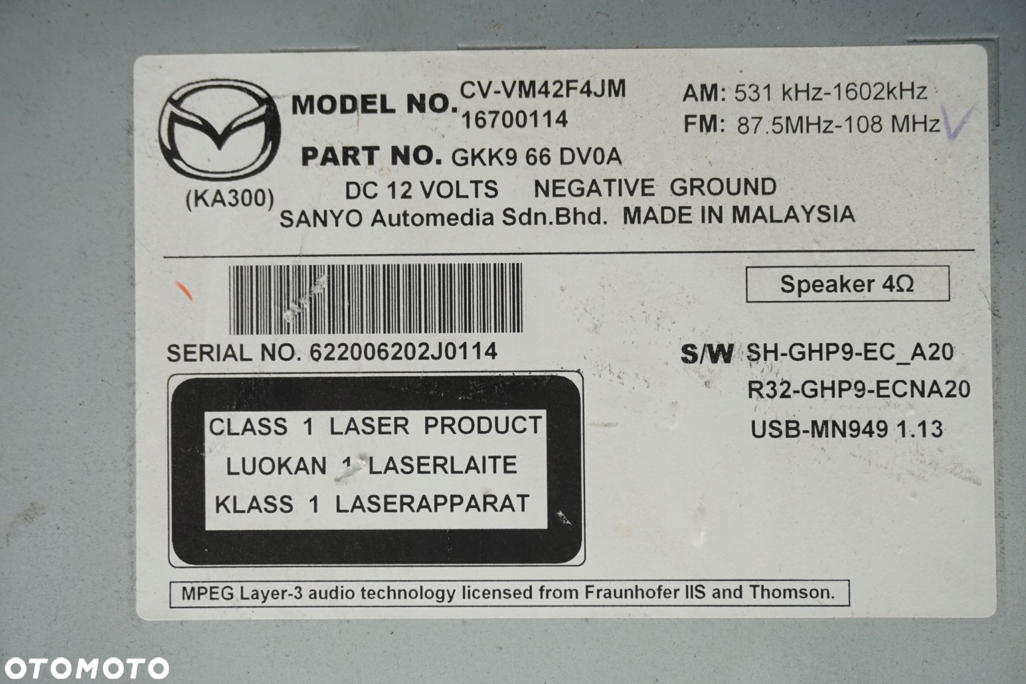 MAZDA 6 GJ RADIO CD GKK966DV0A - 3