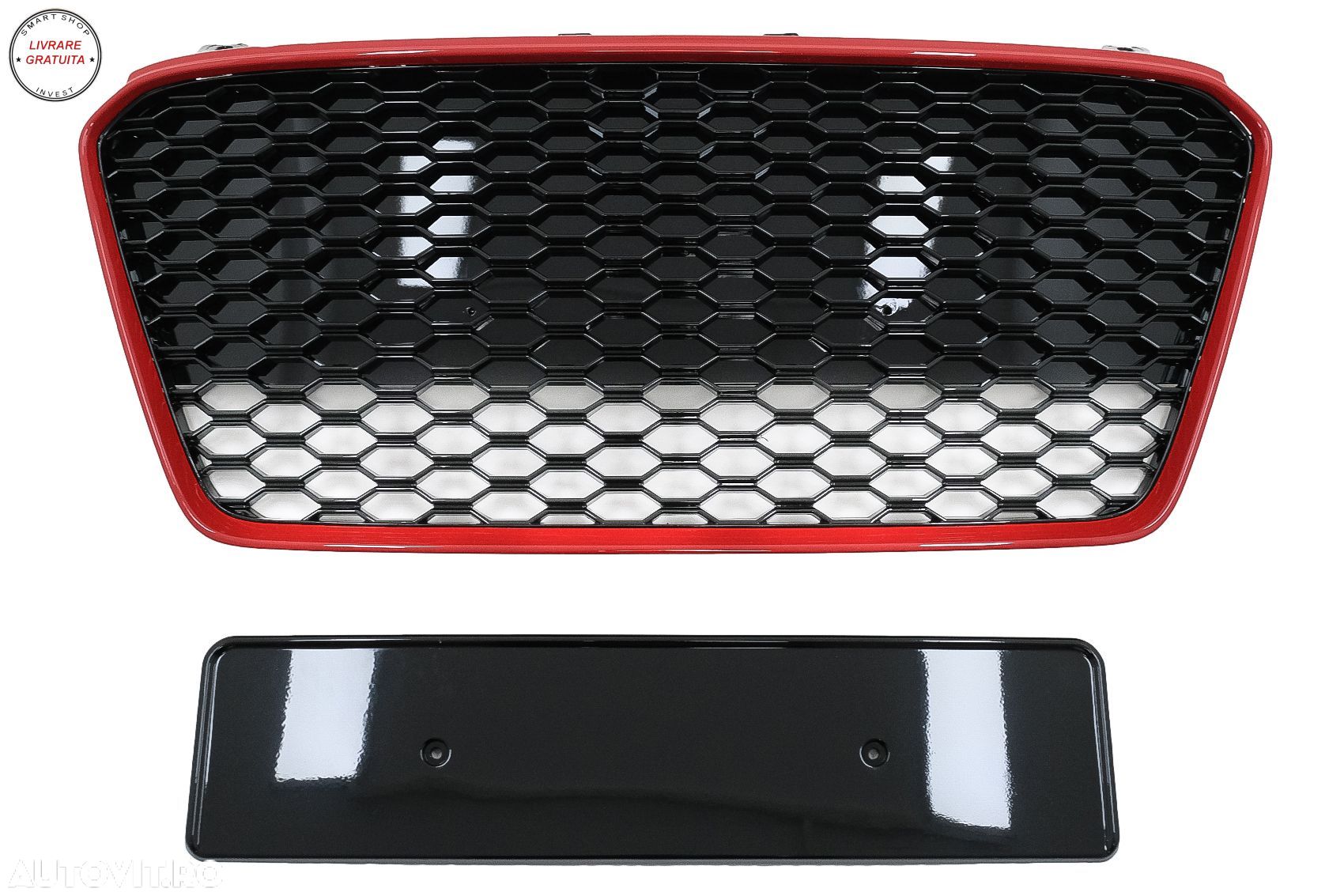 Grila Centrala Audi R8 42 (2013-2015) RS Design Negru Lucios/ Rosu- livrare gratuita - 1