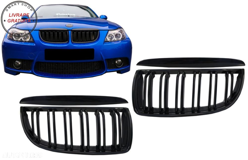 Grile Centrale Duble BMW Seria 3 E90 E91 Pre-LCI (2005-2008) M-Design Negru Lucios- livrare gratuita - 15
